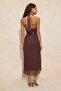 Brown Polka Dot Waist-Leg, Halter Neck, Pleated Maxi Tulle Knit Dress TWOSS26EL00031 - 4