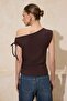 Brown Fitted/Asymmetrical Neckline Sleeveless Soft Knitted Blouse Twoss26Bz00046 - 4