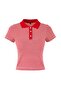 Kırmızı Çizgili Fitted/Vücuda Oturan Polo Yaka Kısa Kollu %100 Pamuk Örme Bluz TWOSS26BZ00094 - 5