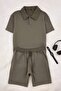 Khaki Loose Fit Polo Neck Thick Tracksuit Set Tmnss26Em00001 - 4
