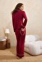 Claret Red Piped Heart Detailed Viscose Knitted Pajamas Set Thmss26Pt00051 - 5