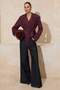 Bordo Mürdüm Premium Dokuma Crop Blazer Ceket TWOSS24BC00010 - 2