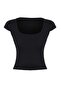 Wardrobe Essentials-Wardrope Essentials Black Fitted Short Sleeve Crop Stretchy Knitted Blouse Twoss26Bz00155 - 6