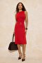 Kırmızı Bodycon Kolsuz Aksesuar Detaylı Midi İnterlok Örme Elbise TWOSS26EL00016