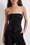 Siyah Straplez Yaka Pul Payet Party Bluz TPRSS26BZ00054 - 3
