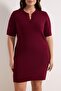 Bordo Polo Yaka Düğmeli Kısa / Mini Triko Elbise TBBSS26AH00001 - 3