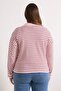 Wardrobe Essentials Pembe Premium İplik/Özel İplikli Geniş Kalıp Çizgili Triko Kazak TBBAW26AN00063 - 4