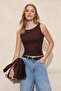 Kahverengi Askılı Fitted/Vücuda Oturan Esnek Örme Bluz TWOSS24BZ00535