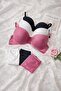 3-Piece Premium Striped Padded Underwire Push-Up Bra & Adjustable Panty Set