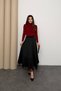 Women's White Tulle Detailed Flared Long Skirt with Elastic Waist