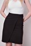 High Waist Wrap Double Breasted Lightweight Lycra Fabric Pencil Office Skirt-Black - 2