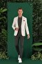 Slim Fit Mono Collar Linen Cotton Blend Stone Jacket C 636