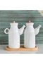 6 Piece Porcelain Daisy Oil Pot with Wooden Stand 3-Piece Tea Sugar Salt Jar Set Dowry Set Set - 4