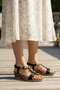 Cork Look Wedge Heel Beaded Black Women's Sandals - 6