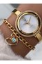 Brand Steel Cord Elegant Simple Model Gold Yellow Color Engagement, Wedding, Bridal, Stylish Women's Wristwatch - 5