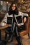 Shiny Nubuck Fabric Women's Short Coat with Fur Collar - 4
