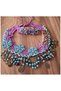 Handmade Authentic Bohemian Ethnic Purple and Turquoise Knit Needlework Natural Pearl Women's Necklace and Bracelet - 2