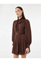 Regular Fit Belted Scarf Collar Mini Brown Women's Dress 6Wak80019Uw - 2