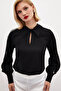 Blouse with Pearl Detail on the Sleeves - Black - 3