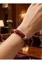 Burgundy Marble Patterned Gold Detailed Elastic Women's Bracelet I Special Boxed - 2