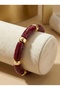 Burgundy Marble Patterned Gold Detailed Elastic Women's Bracelet I Special Boxed - 4