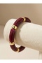 Burgundy Marble Patterned Gold Detailed Elastic Women's Bracelet I Special Boxed - 3