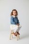 Heart Embroidered Denim Jacket, Peter Pan Collar Muslim Dress, 2-Piece Girls' Set - Light Blue - 2