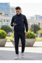New Season Navy Blue Mock Neck Diver Fabric Men's Tracksuit Set - 2