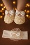 Premium Baby Girl Pearl Booties Bandana Set Gift Booties with Luxury Velcro Fasteners