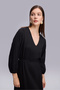 Black Midi Length Dress with Elastic Waist Detail - 2
