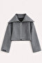 Women's Norra Wide Collar Zippered Short Coat Anthracite - 2