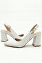 Women's Asymmetrical Strapped Thick Heel Pointed Toe White Heeled Shoes - 3