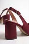 Women's Dark Burgundy Satin Fabric Asymmetrical Banded Pointed Toe Thick Heeled Shoes - 4