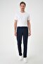 Slim Fit Waffle Fabric Stretchy Cotton Navy Blue Trousers P 1168