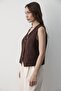Women's Lined Button Detailed Linen Vest Brown - 5