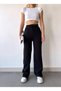 Women's Black Winter Lace-Up High Waist Loose Leg Sweatpants with Fleece Inside - 8