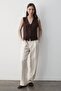 Women's Lined Button Detailed Linen Vest Brown