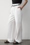 Women's Linen Knitted Belt with Elastic Waist High Waist Palazzo Pants White - 5