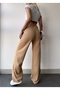 Women's Beige Fleece Lined Winter Lace Up High Waist Wide Leg Sweatpants - 7
