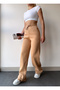 Women's Beige Fleece Lined Winter Lace Up High Waist Wide Leg Sweatpants - 4