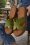 Borlina Khaki Green Thick Soled Genuine Leather Slippers