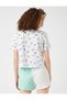 Women's White Patterned T-Shirt - 4