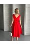 Women's Red Belted Below the Knee V-Neck Special Occasion Romantic Casual Strawberry Fabric Dress - 3