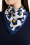 Navy Blue Gold Leopard Patterned Bandana Scarf - 2