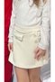 Girl's Shorts Skirt with Pocket Cover Detail, Button Accent Pieces, Ages 6-12, Stone