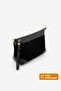 Women's Genuine Leather Clutch Portfolio Handbag Endoz Black Suede - 2