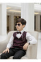 Children's Vest Suit Shirt Set Collar Striped Burgundy - 5