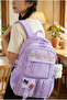 Kawaii Pro Imported New Season Ergonomic Korean Style Purple School Backpack with Accessories and Teddy Bear - 2