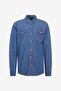 100% Cotton Regular Fit Regular Cut Men's Blue Jeans Denim Shirt with Pocket Detail