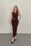Brown Gold Accessory Detailed Pocketed Dress - 2